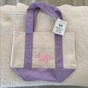Trader Joe's Purple and Cream Mini Canvas Bag